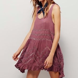 Free People Voile and Lace Trapeze Slip in Fawn S